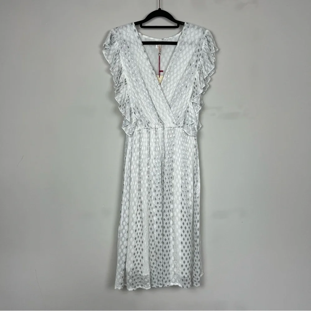 NWT ANTHROPOLOGIE RAGA WHISKED AWAY SURPLICE DRESS IN SILVER WHITE SIZE SMALL - Picture 12 of 15